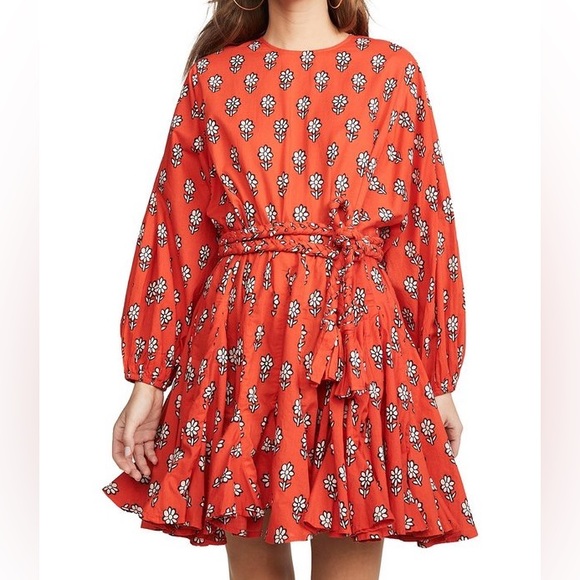 RHODE Ella Dress - Red Orange Flower Print - Picture 1 of 5